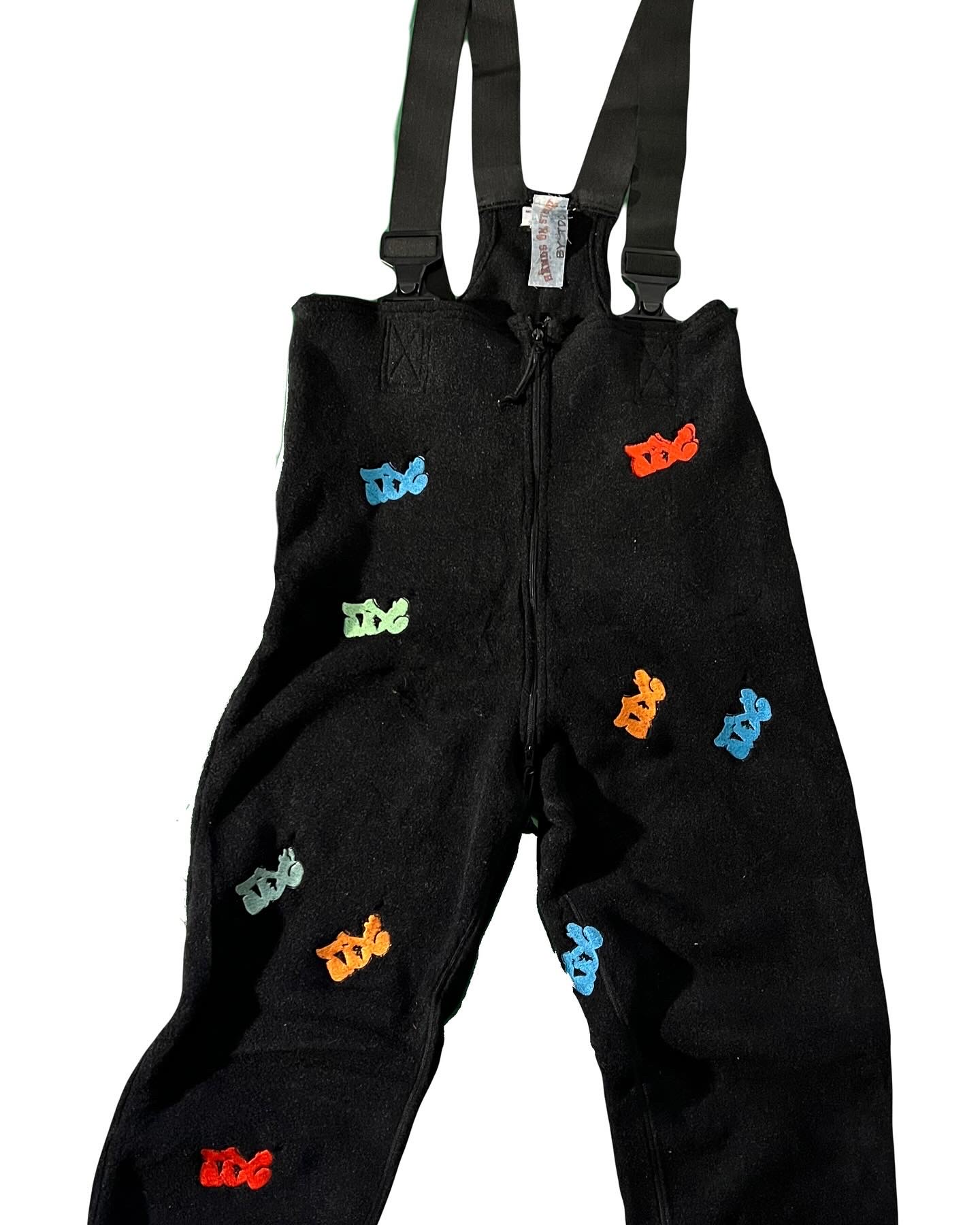 Custom embroidered overalls in black